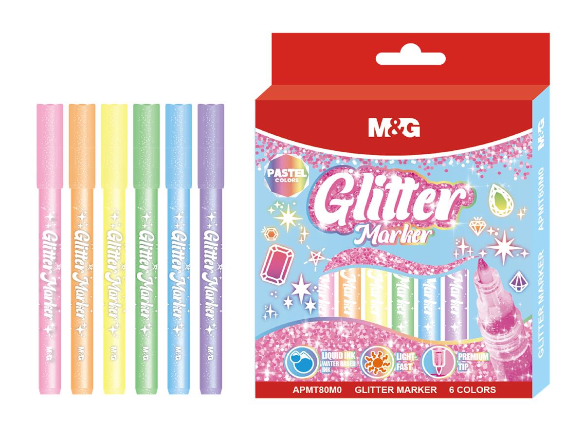 M&GAPMT80M0 M&G Marcador Glitter 6 Colores Pastel