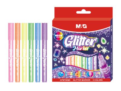 M&GAPMT80M9 M&G Marcador Glitter 6 Colores Neón