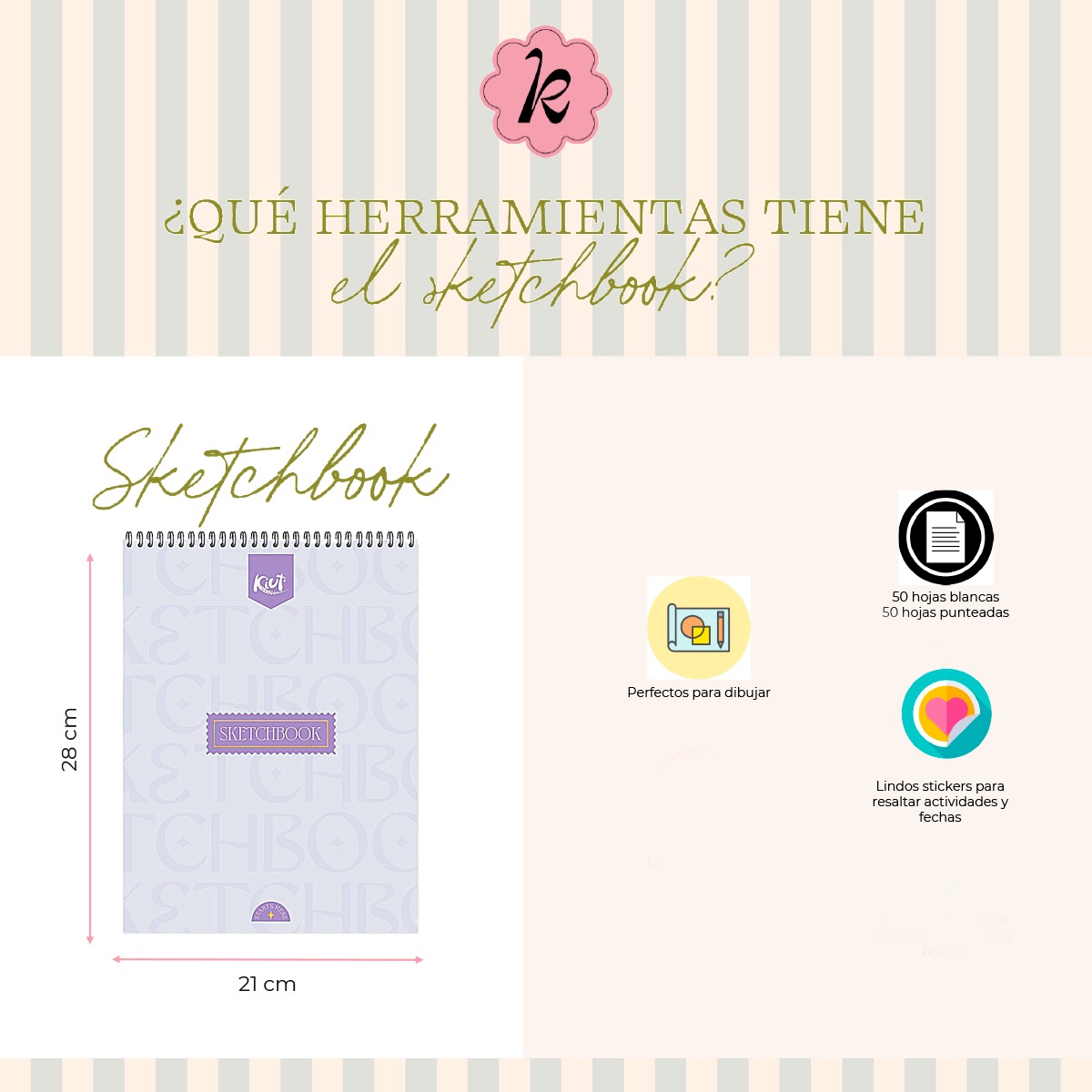 Kiut Sketchbook Mixto Tamaño Carta 50 Hojas Blancas 50 Hojas Punteadas