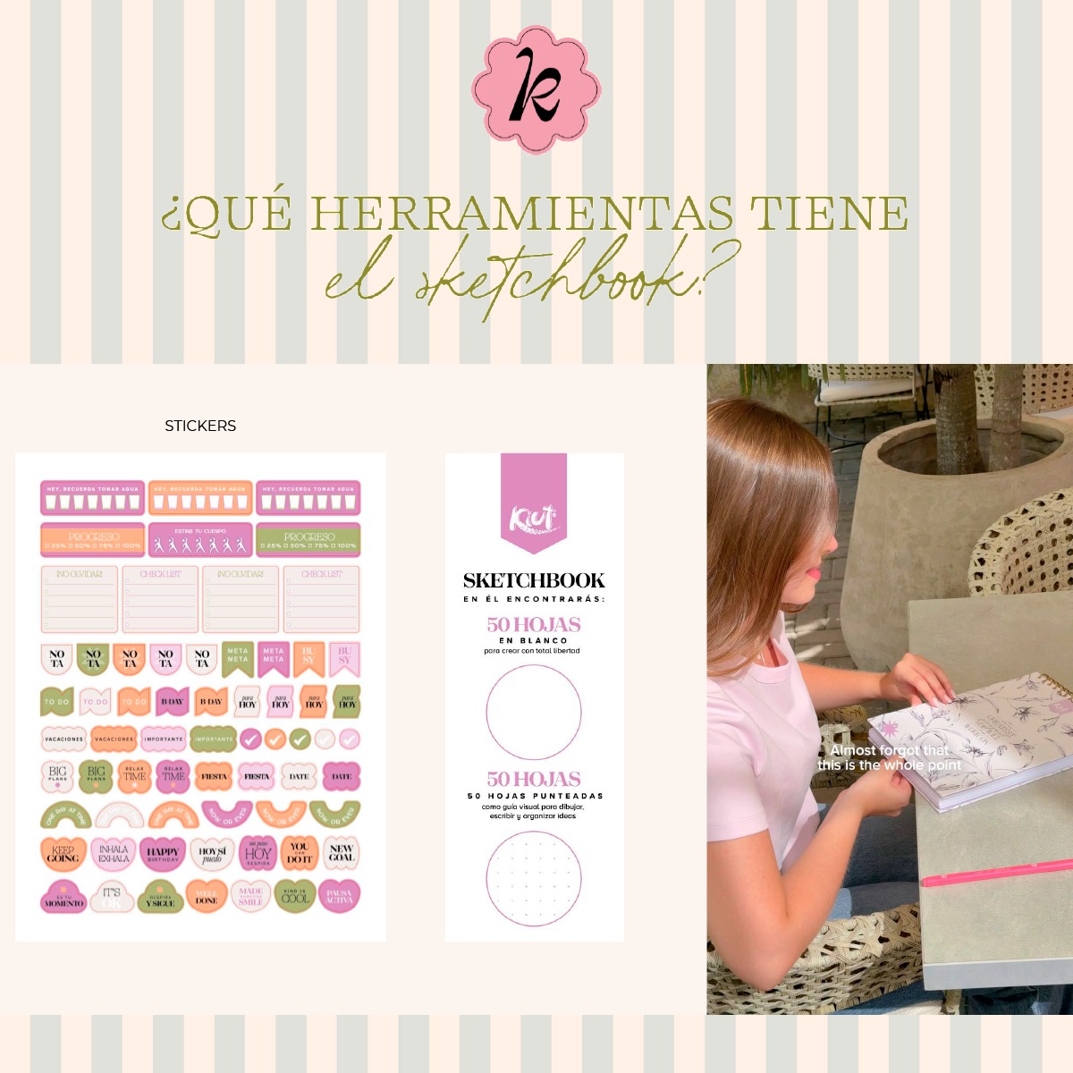 Kiut Sketchbook Mixto Tamaño Carta 50 Hojas Blancas 50 Hojas Punteadas