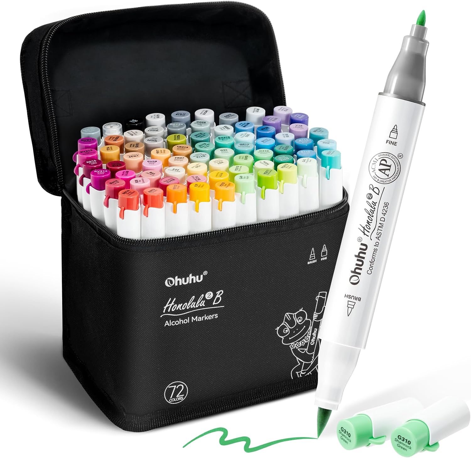 Ohuhu Marcadores Base Alcohol Punta Pincel y Fina 72 Colores