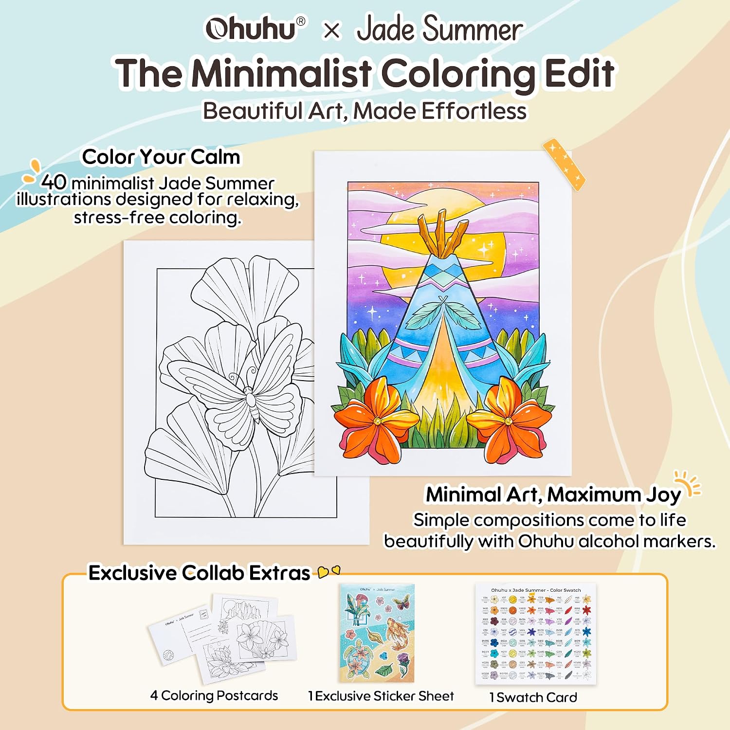 Ohuhu Set De Colorear x Jade Summer 48 Colores Punta Pincel y Fina