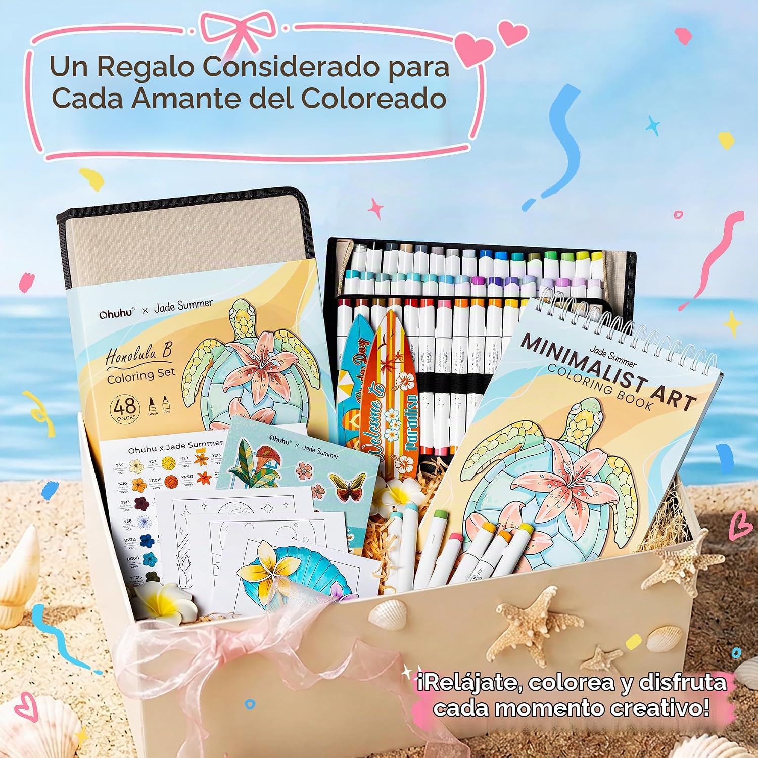 Ohuhu Set De Colorear x Jade Summer 48 Colores Punta Pincel y Fina