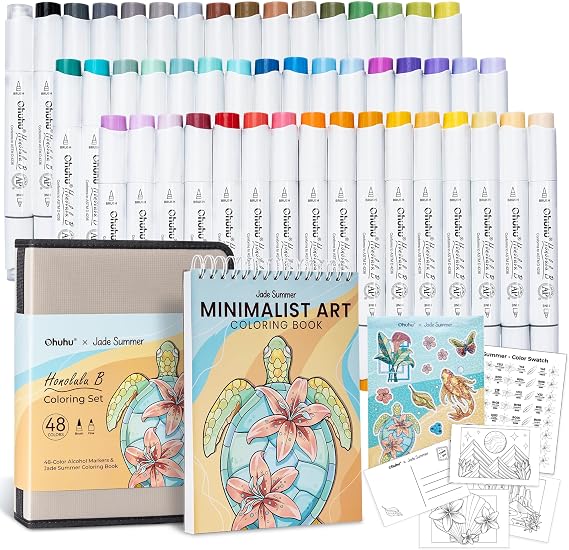 Ohuhu Set De Colorear x Jade Summer 48 Colores Punta Pincel y Fina